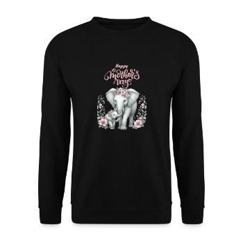 Mother's Love Elephant & Calf Floral Wreath - Unisex Pullover - Schwarz - Vorne - Alina (178cm) & Michal (187cm)