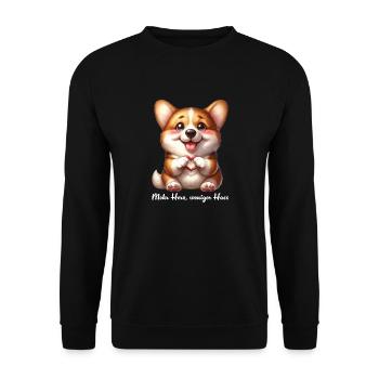 Mimikama Hund. Mehr Herz, weniger Hass - Unisex Pullover - Schwarz - Vorne - Alina (178cm) & Michal (187cm)