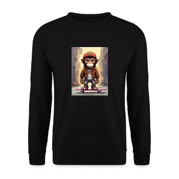 Comic Affe auf Skateboard - Unisex Pullover - Schwarz - Vorne - Alina (178cm) & Michal (187cm)