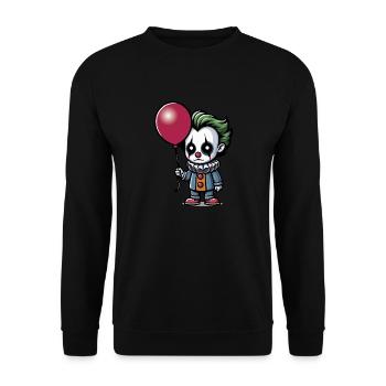 Petit clown effrayant aux cheveux verts avec un ballon - Sweat-shirt Unisexe - noir - Devant - Alina (178cm) & Michal (187cm)