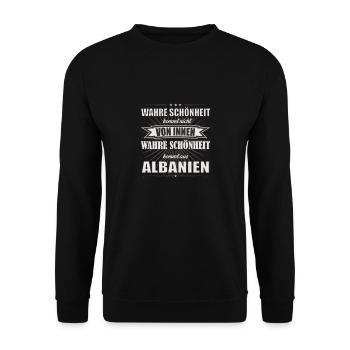 Wahre Schönheit kommt aus Albanien Design - Unisex Pullover - Schwarz - Vorne - Alina (178cm) & Michal (187cm)
