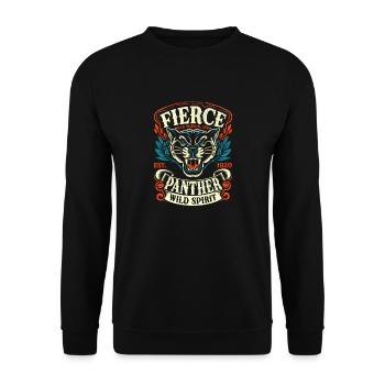 Fierce Panther Old School Tattoo Wild - Unisex Pullover - Schwarz - Vorne - Alina (178cm) & Michal (187cm)