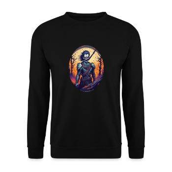 Gruseliges Halloween-partykostüm, Zombie-krieger - Unisex Pullover - Schwarz - Vorne - Alina (178cm) & Michal (187cm)
