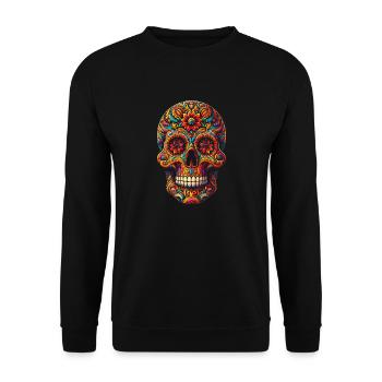 Elegantes Zuckerschädel-Design Fett - Tag der Toten - Unisex Pullover - Schwarz - Vorne - Alina (178cm) & Michal (187cm)