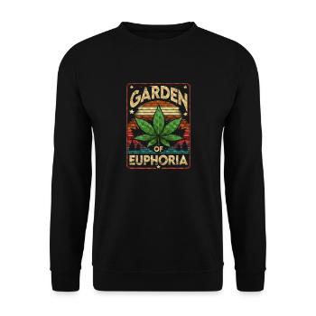 Garten der Euphorie Retro Cannabis Blatt und Sterne - Unisex Pullover - Schwarz - Vorne - Alina (178cm) & Michal (187cm)