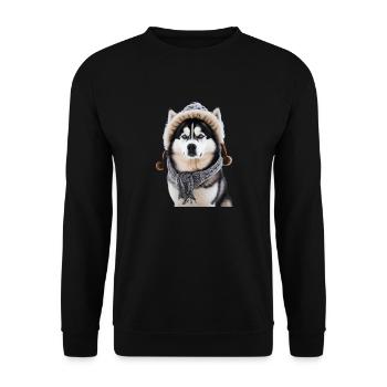 Husky mit Mütze - Unisex Pullover - Schwarz - Vorne - Alina (178cm) & Michal (187cm)
