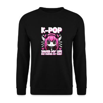 Kawaii K-Pop hat mein Leben gerettet, meinen Schlaf ruiniert - Unisex Pullover - Schwarz - Vorne - Alina (178cm) & Michal (187cm)