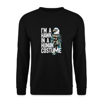 Frei wie ein Falke im Menschenkostüm - Unisex Pullover - Schwarz - Vorne - Alina (178cm) & Michal (187cm)