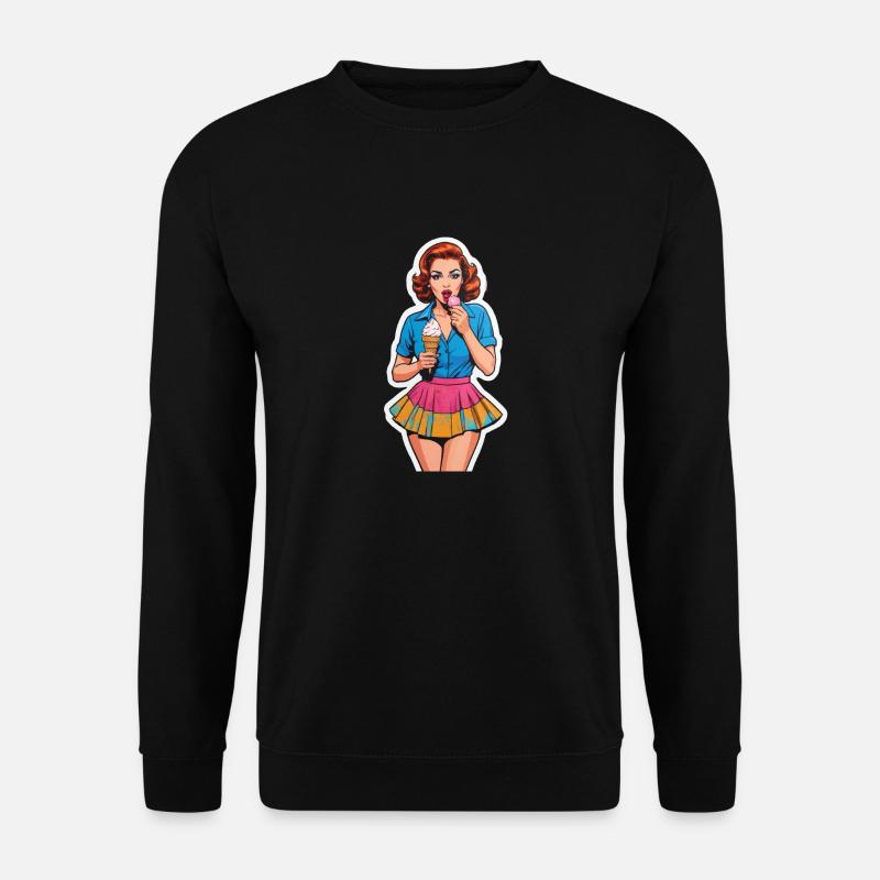 Retro Mädchen Eis essen - Unisex Pullover - Schwarz