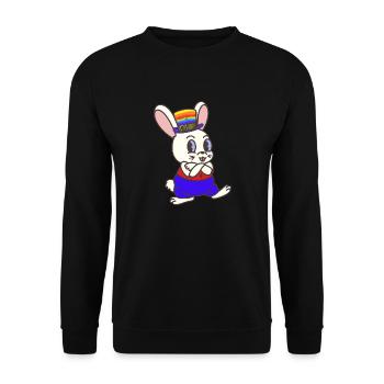 Regenbogen Kaninchen Hase LGBT Gay Pride Hasen - Unisex Pullover - Schwarz - Vorne - Alina (178cm) & Michal (187cm)