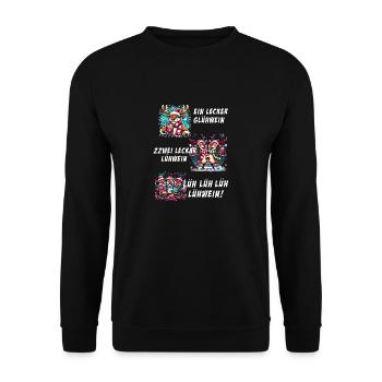 Lecker Glühwein lustige Sprüche Weihnachten - Unisex Pullover - Schwarz - Vorne - Alina (178cm) & Michal (187cm)