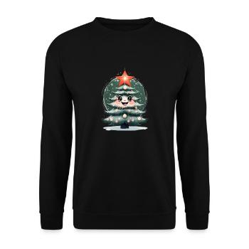 Cheerful Cartoon Christmas Tree With Sparkling. - Unisex Sweatshirt - black - Front - Alina (178cm) & Michal (187cm)