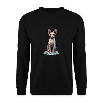 Illustration d’un chat sphynx aux couleurs vives - Sweat-shirt Unisexe - noir - Devant - Alina (178cm) & Michal (187cm)
