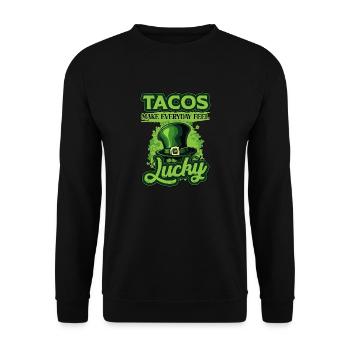 St. Patricks Day Tacos sorgen dafür, dass sich jeder Tag glücklich anfühlt - Unisex Pullover - Schwarz - Vorne - Alina (178cm) & Michal (187cm)