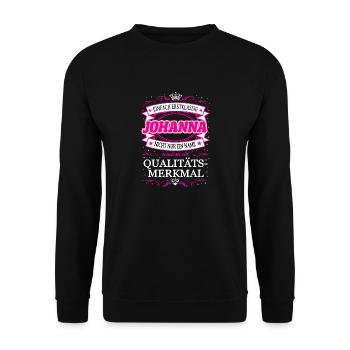 Qualitätsmerkmal Johanna einfach Erstklassig - Unisex Pullover - Schwarz - Vorne - Alina (178cm) & Michal (187cm)