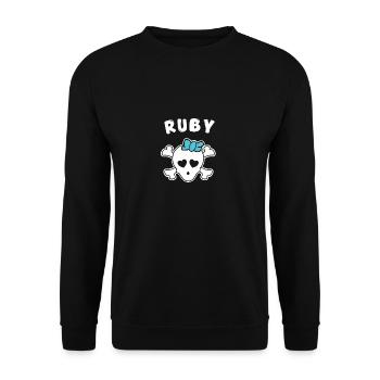 Piratin Ruby Design für Mädchen und Frauen - Unisex Pullover - Schwarz - Vorne - Alina (178cm) & Michal (187cm)