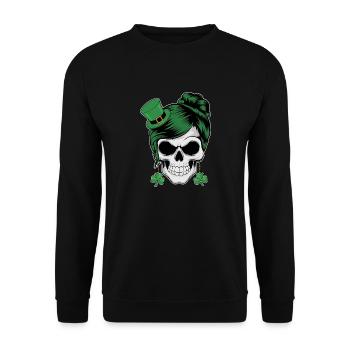St. Patrick's Day Totenschädel mit grünen Haaren - Unisex Pullover - Schwarz - Vorne - Alina (178cm) & Michal (187cm)