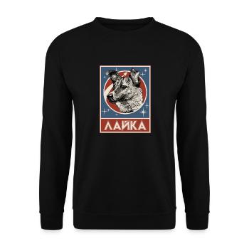 Sowjetischer Weltraumhund Laika - Unisex Pullover - Schwarz - Vorne - Alina (178cm) & Michal (187cm)