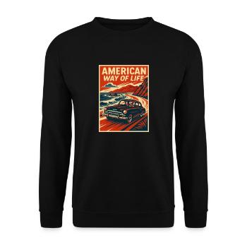 Amerikanischer Lebensstil - Unisex Pullover - Schwarz - Vorne - Alina (178cm) & Michal (187cm)