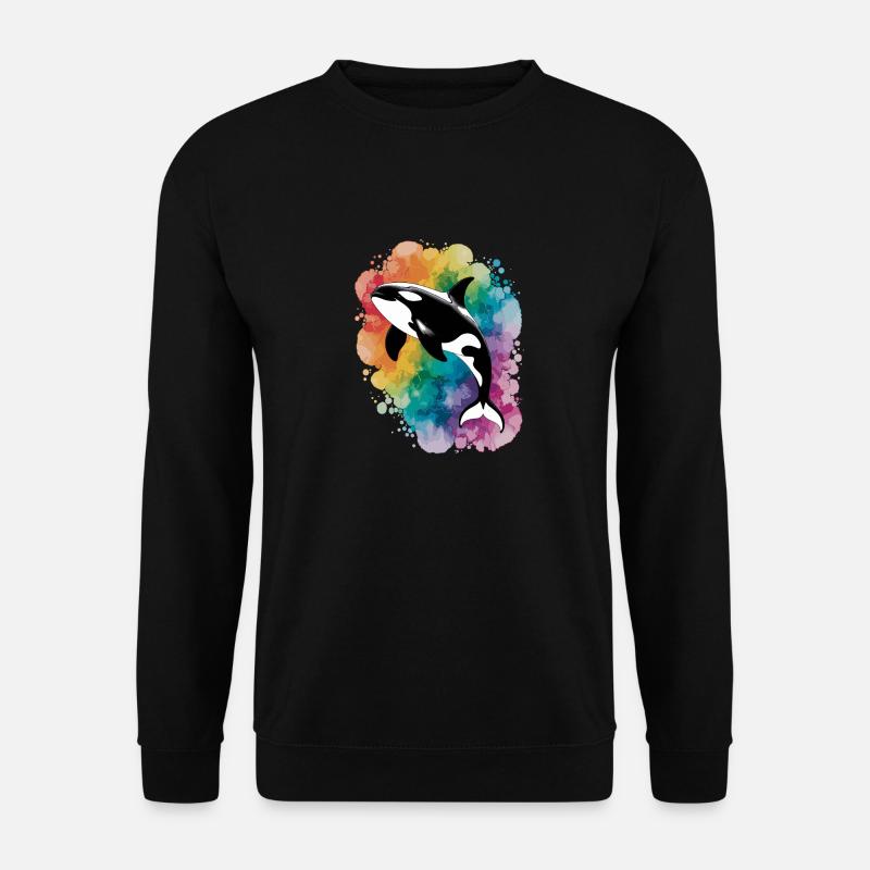 Regenbogen-Orca: Majestät der Meere - Unisex Pullover - Schwarz