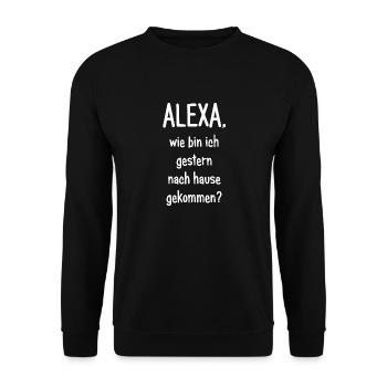 Alexa, wie bin ich gerstern nach Hause gekommen? - Unisex Pullover - Schwarz - Vorne - Alina (178cm) & Michal (187cm)