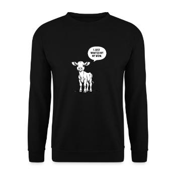 Minimalistischer Stil Kalb – "I miss my mom" - Unisex Pullover - Schwarz - Vorne - Alina (178cm) & Michal (187cm)