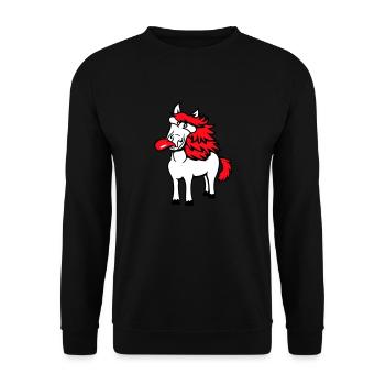 Pferd Verrückt Zunge rausstrecken komisch albern - Unisex Pullover - Schwarz - Vorne - Alina (178cm) & Michal (187cm)