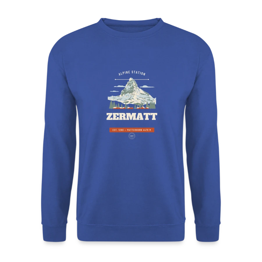 Zermatt badge on a unisex sweatshirt, royal blue