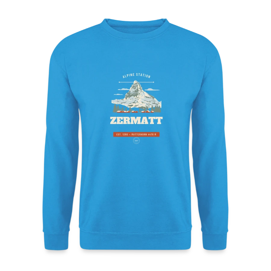 Zermatt badge on a unisex sweatshirt, sea blue