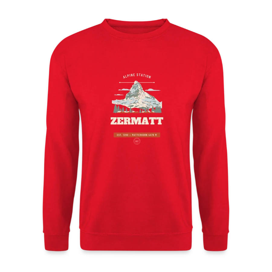 Zermatt badge on a unisex sweatshirt, red