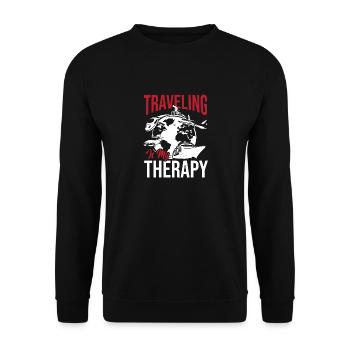 Reisen ist meine Therapie - Unisex Pullover - Schwarz - Vorne - Alina (178cm) & Michal (187cm)