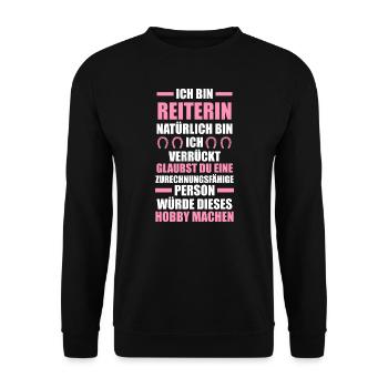 Reiterin Pferd Pferde Geschenk - Unisex Pullover - Schwarz - Vorne - Alina (178cm) & Michal (187cm)