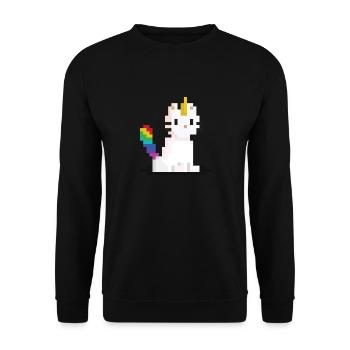 Pixel Einhorn Katze - Unisex Pullover - Schwarz - Vorne - Alina (178cm) & Michal (187cm)