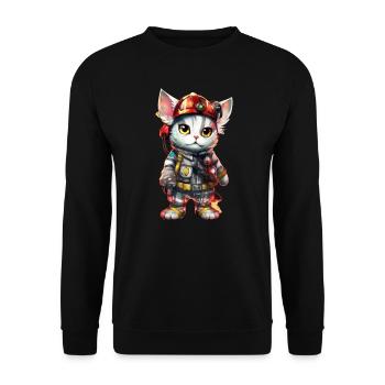 Chat pompier super-héros - Sweat-shirt Unisexe - noir - Devant - Alina (178cm) & Michal (187cm)