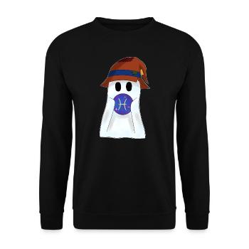 Little ghost with the zodiac sign Pisces - Unisex Sweatshirt - black - Front - Alina (178cm) & Michal (187cm)