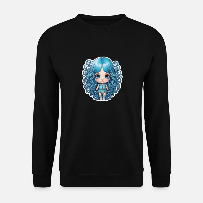Puppe blaue Haare - Unisex Pullover - Schwarz