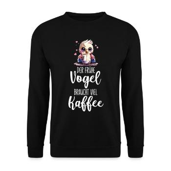 Eine lustige Eule braucht viel Kaffee Sprüche - Unisex Pullover - Schwarz - Vorne - Alina (178cm) & Michal (187cm)