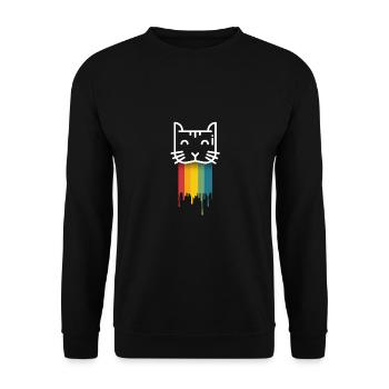 Katze Regenbogen kotzend Geschenk Regenbogenkatze - Unisex Pullover - Schwarz - Vorne - Alina (178cm) & Michal (187cm)