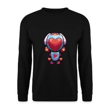 Roboter Manga Mädchen Herz - Unisex Pullover - Schwarz - Vorne - Alina (178cm) & Michal (187cm)