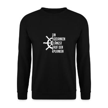 In Gedanken längst auf den Planken - wir legen ab - Unisex Pullover - Schwarz - Vorne - Alina (178cm) & Michal (187cm)