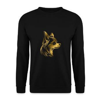 Chihuahua, long hair, dog head, drawing gold - Unisex Sweatshirt - black - Front - Alina (178cm) & Michal (187cm)