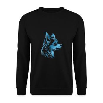 Chihuahua, Long Hair, Dog Head, Blue Drawing - Unisex Sweatshirt - black - Front - Alina (178cm) & Michal (187cm)