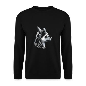 chihuahua, cheveux longs, tête de chien, dessin d’argent - Sweat-shirt Unisexe - noir - Devant - Alina (178cm) & Michal (187cm)