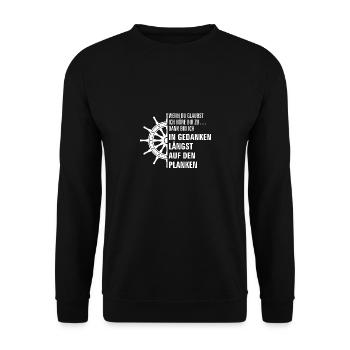 In Gedanken auf den Planken - Seglerspruch - Unisex Pullover - Schwarz - Vorne - Alina (178cm) & Michal (187cm)