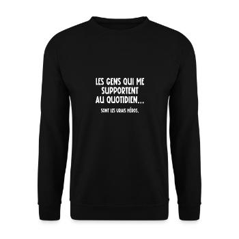 les gens qui me supportent au quotidien - Sweat-shirt Unisexe - noir - Devant - Alina (178cm) & Michal (187cm)