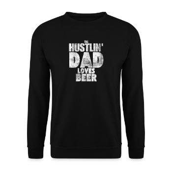 The Hustlin' Dad loves Beer Vatertag Papa Vater - Unisex Pullover - Schwarz - Vorne - Alina (178cm) & Michal (187cm)