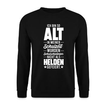 SO ALT, GESCHENK - Unisex Pullover - Schwarz - Vorne - Alina (178cm) & Michal (187cm)