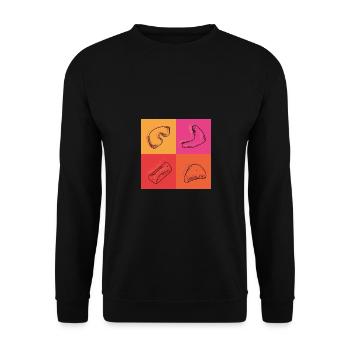 Retro Boulder design, bunt im 80er Stil - Unisex Pullover - Schwarz - Vorne - Alina (178cm) & Michal (187cm)