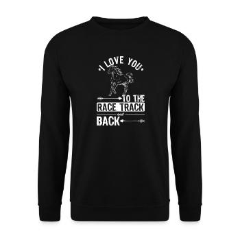 Pferderennen Pferde Design - Unisex Pullover - Schwarz - Vorne - Alina (178cm) & Michal (187cm)