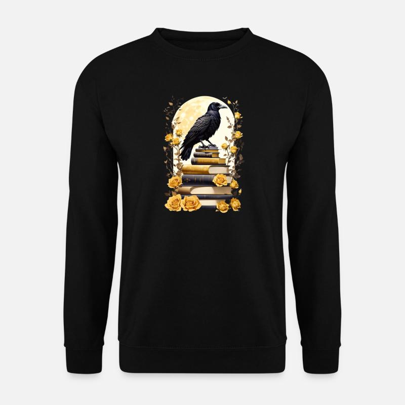 Bücherstapel mit Rabe - Unisex Pullover - Schwarz
